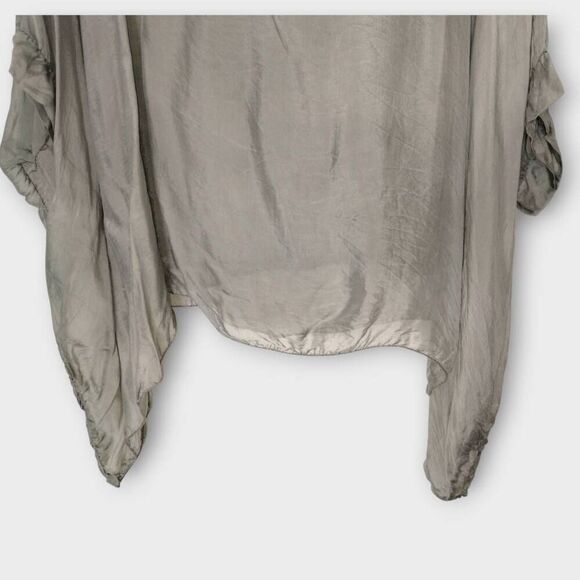 Womens Silk Top One Size Flowing‎ Relaxed Slouchy Olive Light Lagenlook Bohemian - Picture 3 of 10